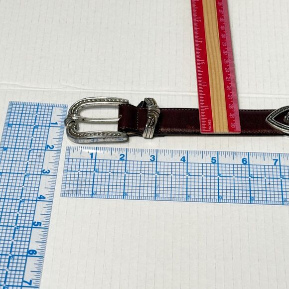 Vtg Brighton Sz L Brown Leather Belt 40409 Heart Links Silvertone Womens Western